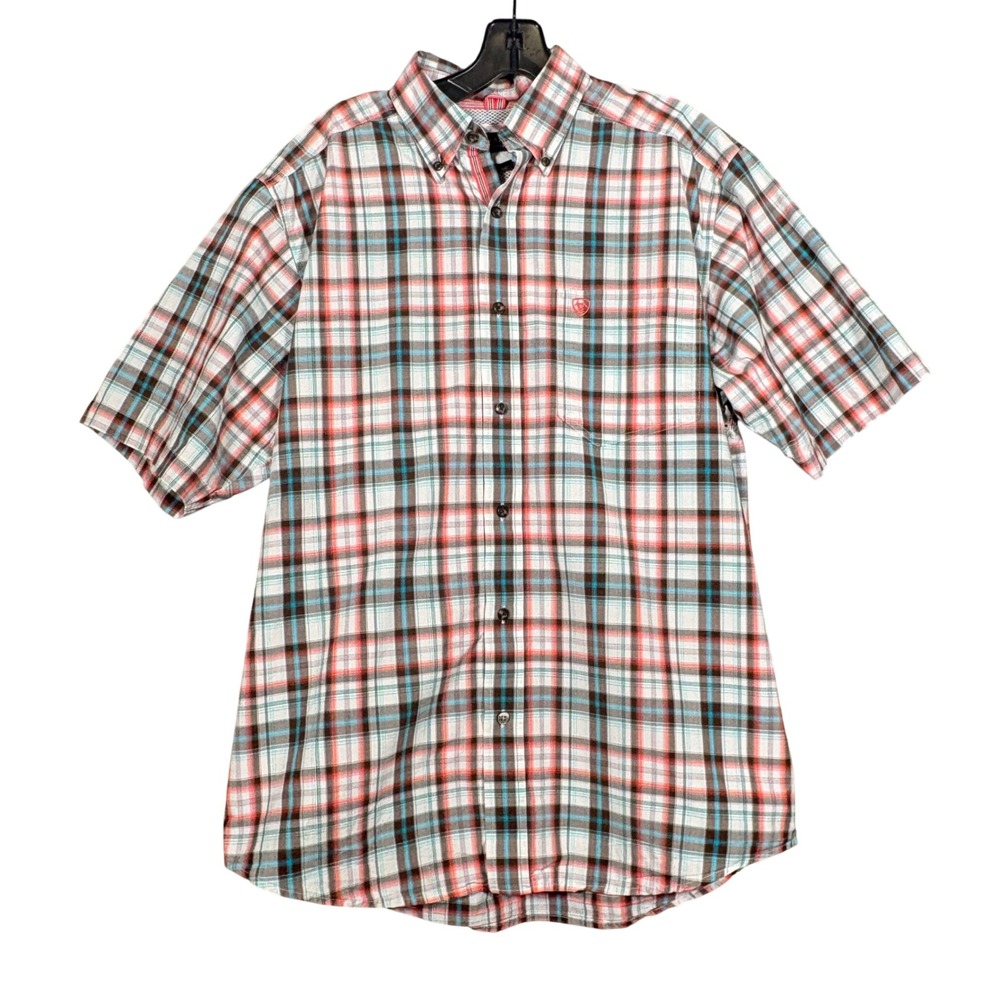Ariat Pro Series Mens Medium Plaid Short Sleeve Western Button Down Shirt